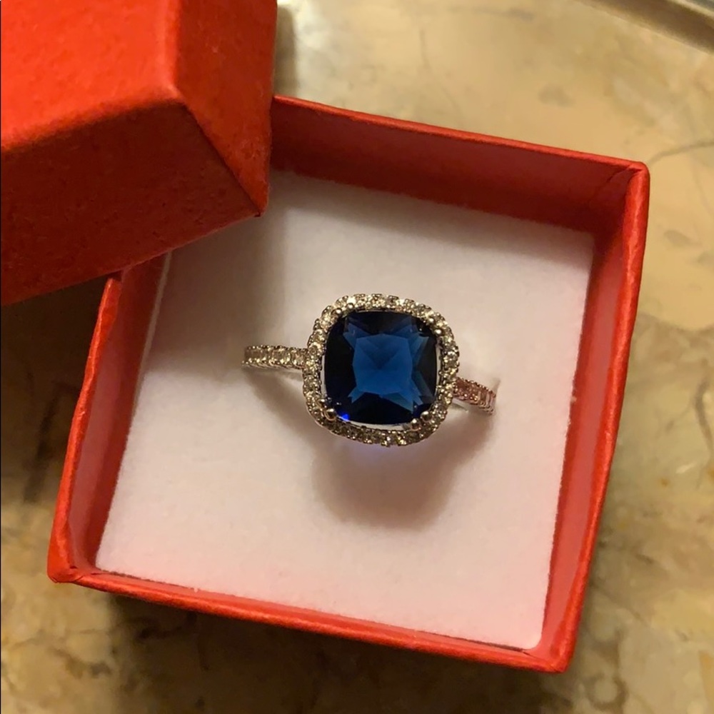 Gorgeous Sterling Stamped 925 Sapphire and CZ ring